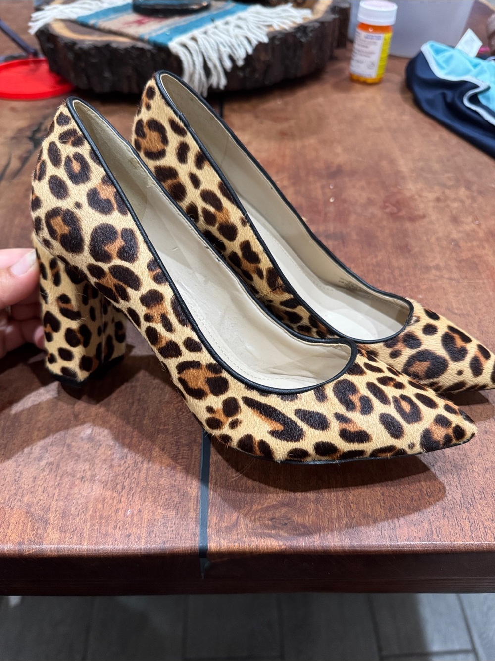 Marc Fisher Leopard Print Pointed Block Heel Pumps